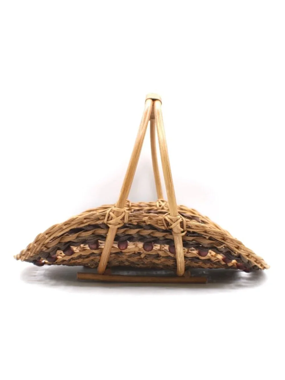 Handwoven Flower Basket Wicker Basket Bead Accent Handle Garden Trug Cottagecore